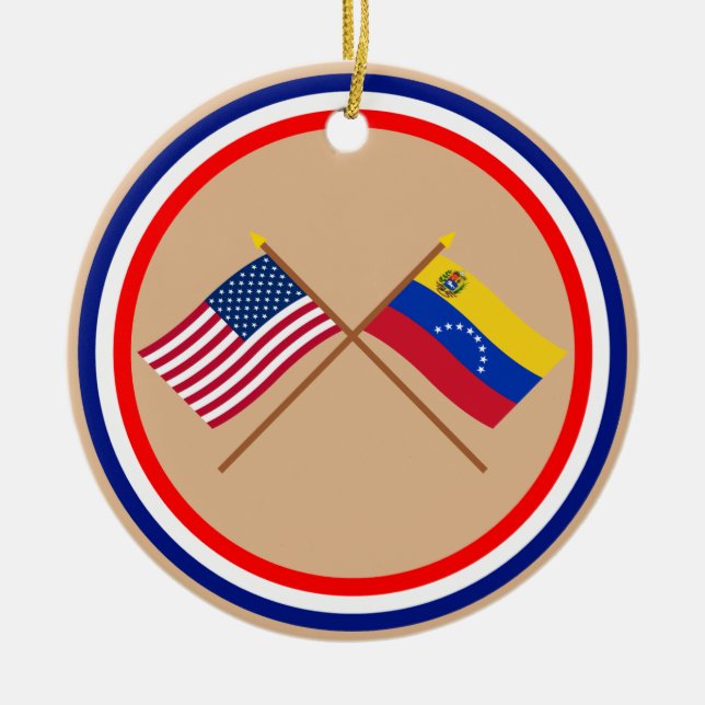 US och Venezuela korsad flaggor Julgransprydnad Keramik (Framsidan)