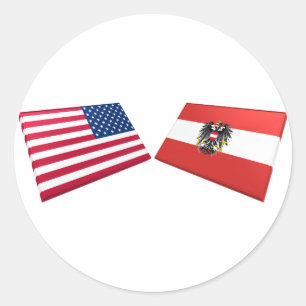 Us- & Österrike flaggor Runt Klistermärke