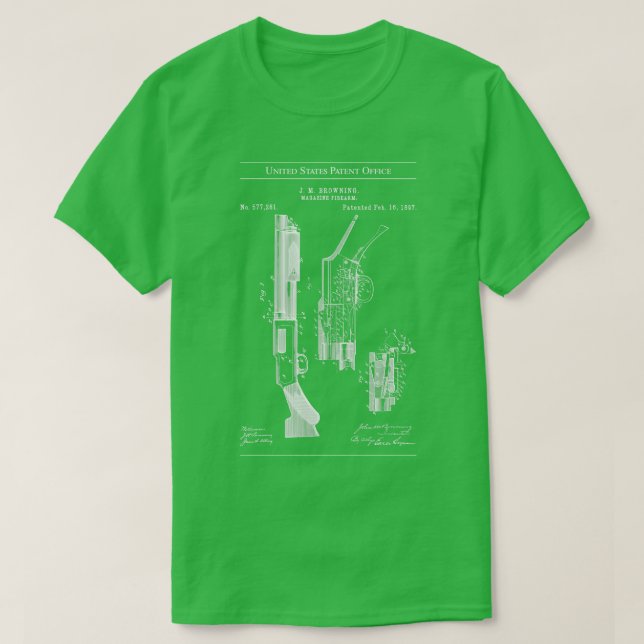 US Patent Browning Winchester Pump Action Pistol T Shirt (Design framsida)
