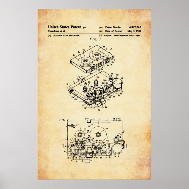 US Patent - Kassettbandspelare Poster (Framsidan)