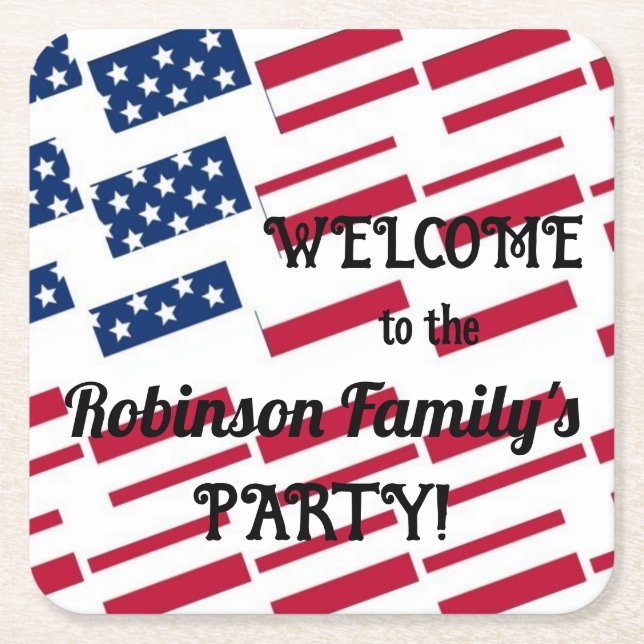 US Patriotic American Flagga Tiles Calligraphy Tex Underlägg Papper Kvadrat (Framsidan)