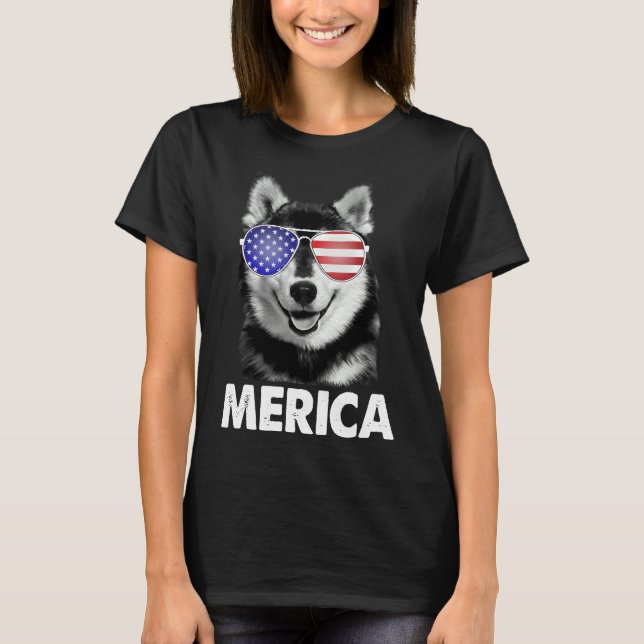 Us Patriotic Merica Siberian husky Hund Förenta st T Shirt (Framsida)