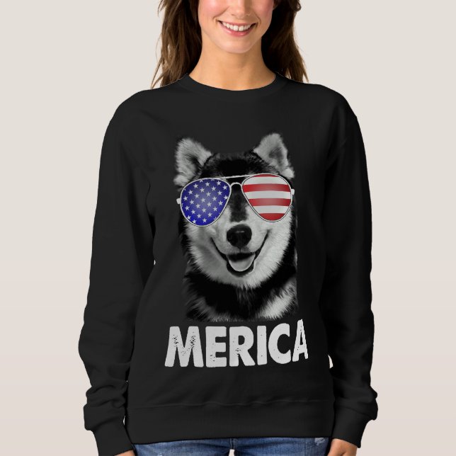 Us Patriotic Merica Siberian husky Hund Förenta st T Shirt (Framsida)