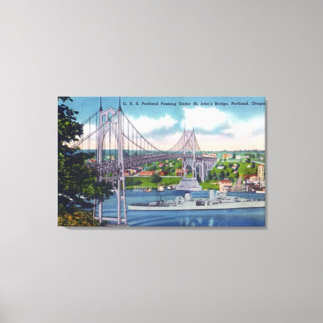 US Portland Passing under St. John's Bridge Canvastryck (Framsida)