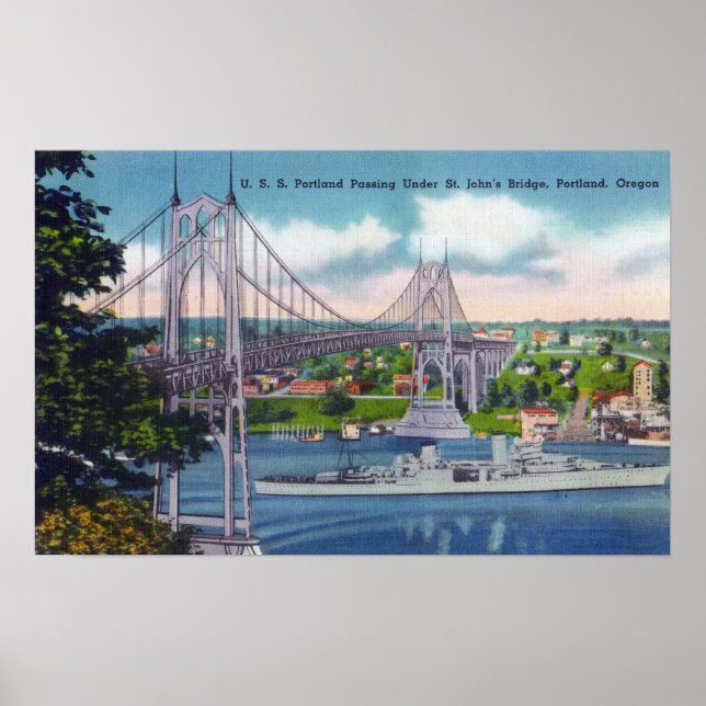 US Portland Passing under St. John's Bridge Poster (Framsidan)