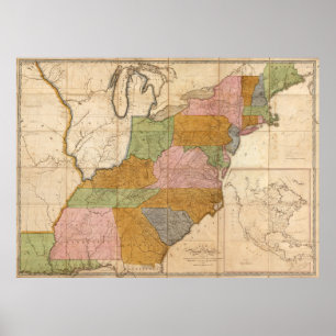 US Post Road Karta 2 juni 1804 Poster
