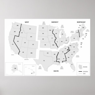 US Regions Map United States Poster