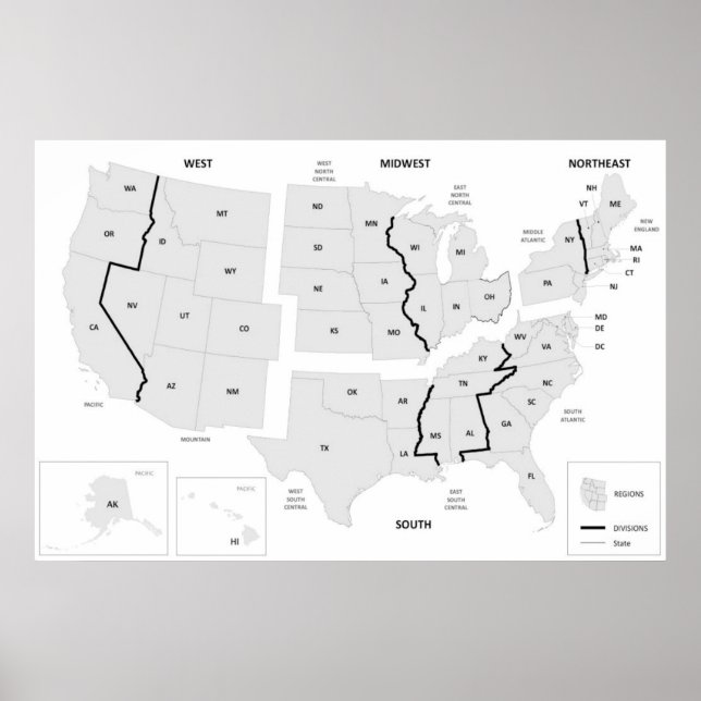US Regions Map United States Poster (Framsidan)
