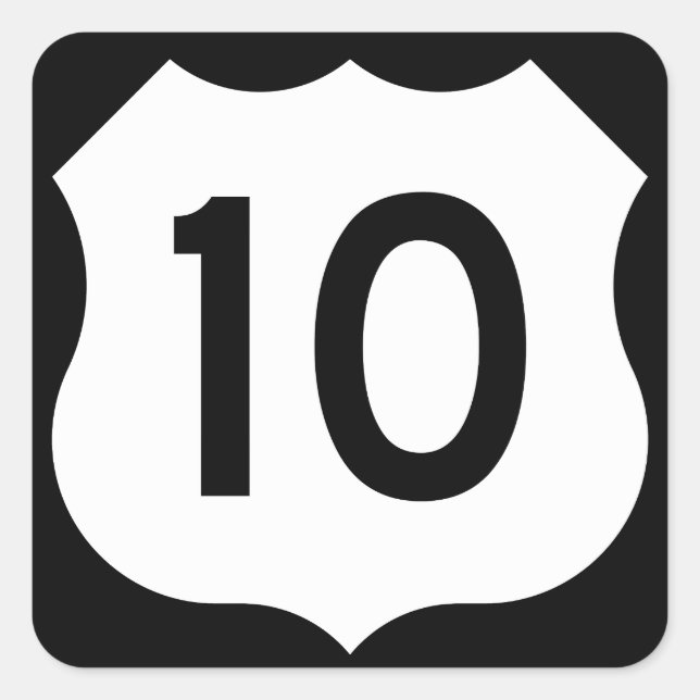 US Route 10-tecken Fyrkantigt Klistermärke (Framsida)