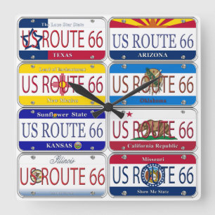 US ROUTE 66 All 8 Stater Vanity Tallrikar Fyrkantig Klocka