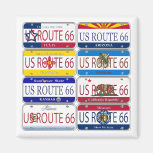 US ROUTE 66 All 8 Stater Vanity Tallrikar Magnet