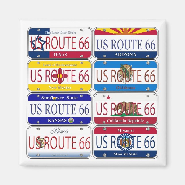 US ROUTE 66 All 8 Stater Vanity Tallrikar Magnet (Framsidan)