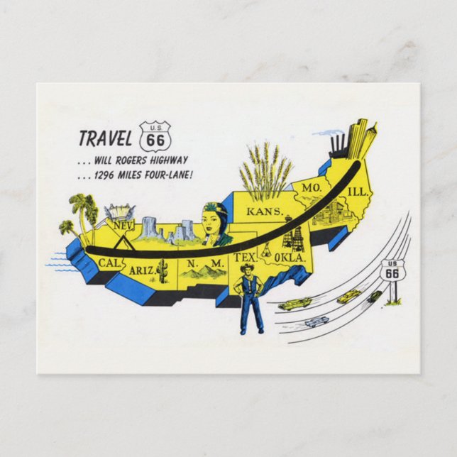 US Route 66 Resepostkort  Vykort (Framsida)