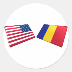 US & rumänsk flaggor Runt Klistermärke