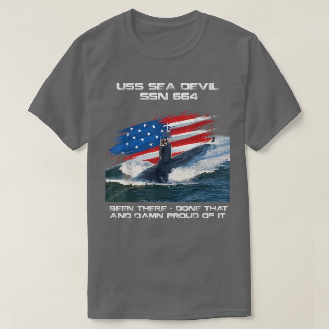 US Sea Djävulen SSN-664 American Flagga SubMarine  T Shirt (Design framsida)