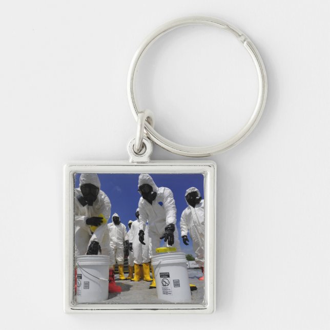US Soldiers från den 457:e kemiska bataljonen Fyrkantig Silverfärgad Nyckelring (Framsidan)