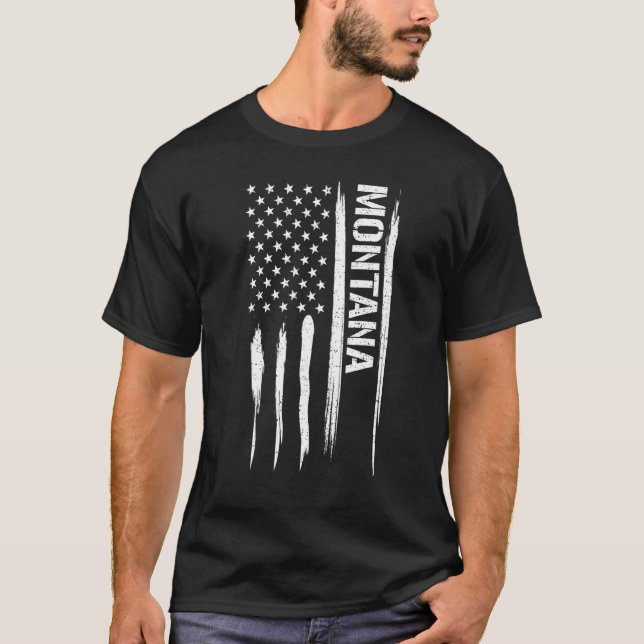 US State Montana - American Flagga Ord T Shirt (Framsida)