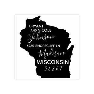 US State Wisconsin Karta Returadress Wood Art Stämpel