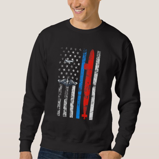 US SubMarine Silent Service Veteran American Flagg Lång Ärmad Tröja (Framsida)