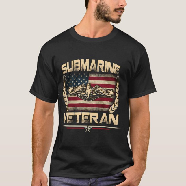 US Submarines Veteran Service Miliotic Patriotic T Shirt (Framsida)