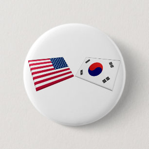 Us- & Sydkorea flaggor Knapp