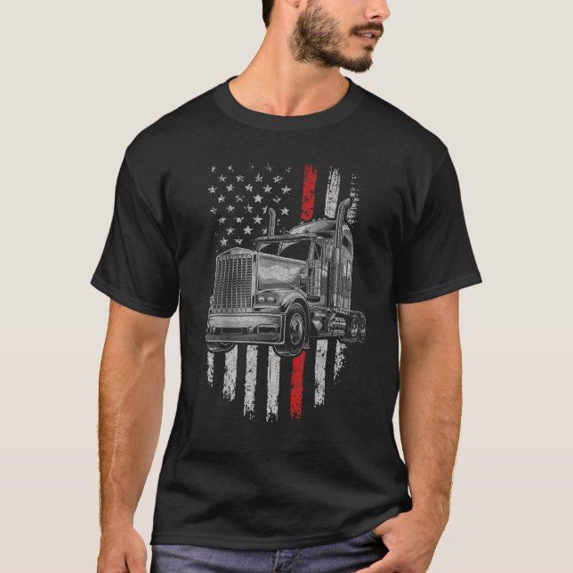 Us Trucking US Flag With Truck Funny Semi Truck Dr T Shirt (Framsida)