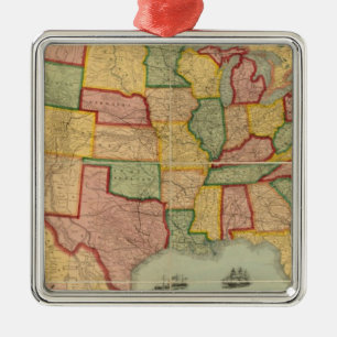 US Union Railroad Karta, Förenta Stater Julgransprydnad Metall