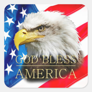 US USA flagga, Eagle, Välsigna dig Amerika Fyrkantigt Klistermärke
