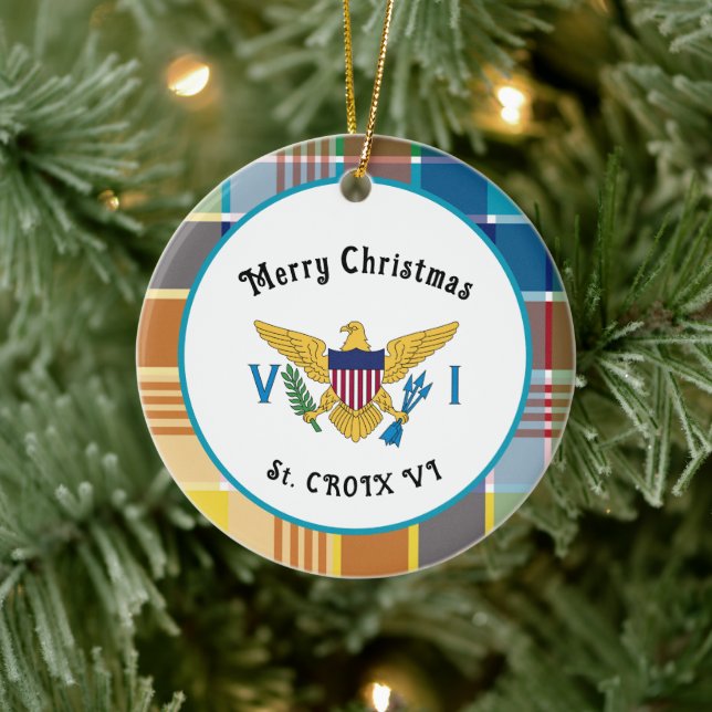 US Virgin Islands Flag St. Croix Madras Christmas Julgransprydnad Keramik (Träd)
