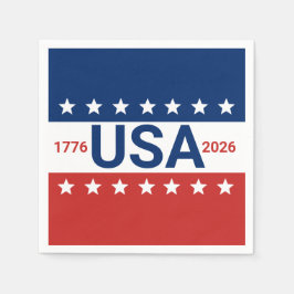 USA 1776 2026 250-årsjubileum Rött Vitt Blått Pappersservett