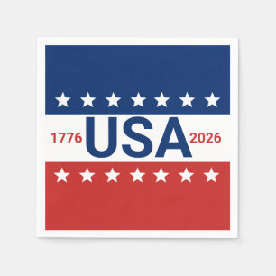 USA 1776 2026 250-årsjubileum Rött Vitt Blått Pappersservett