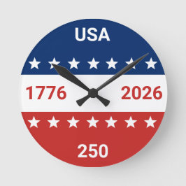 USA 1776 2026 250-årsjubileum Rött Vitt Blått Rund Klocka