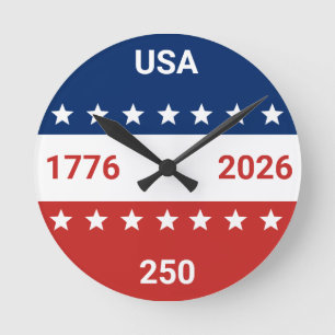 USA 1776 2026 250-årsjubileum Rött Vitt Blått Rund Klocka