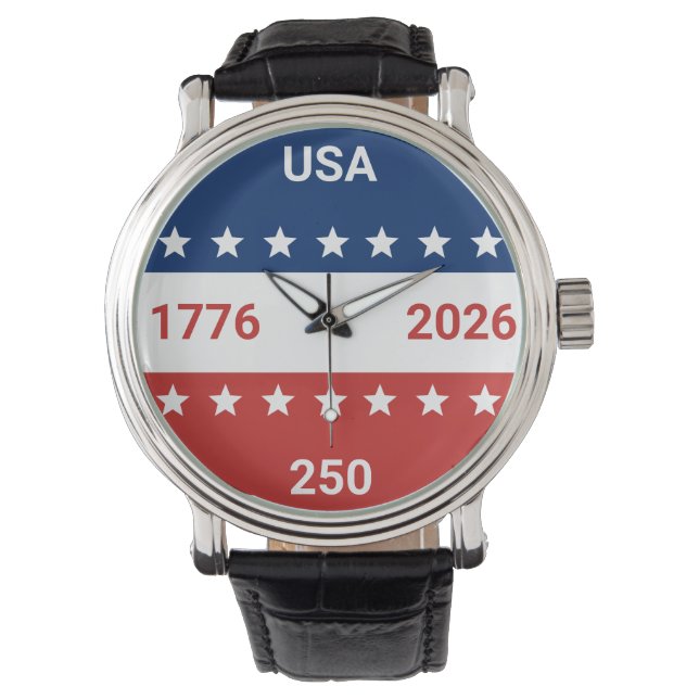 USA 1776 2026 250th Anniversary Red White Blue Armbandsur (Framsida)