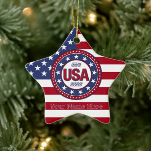 USA 1776 - 2026 Med USA Flagga Keramisk Juldekorat Julgransprydnad Keramik