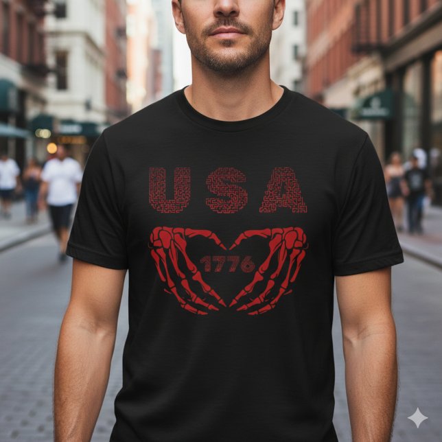 USA 1776 Patriotisk Skelett Hjärtformade Händer T- T Shirt (Skapare uppladdad)