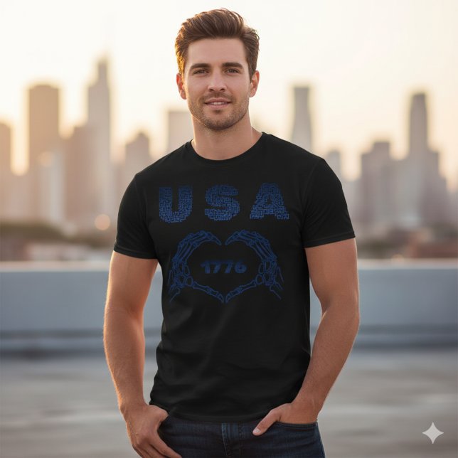 USA 1776 Skelett Hjärtformade händer Patriotisk La T Shirt (Skapare uppladdad)