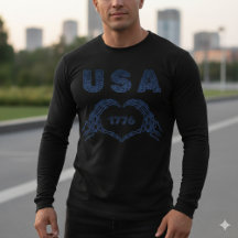 USA 1776 Skelett Hjärtformade händer Patriotisk T-