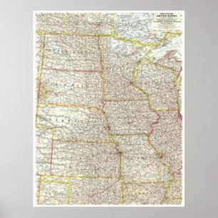 "USA: 1958 KARTLÄGGER norr central United States… Poster