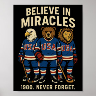 USA 1980 Ishockey Retro Djur Poster