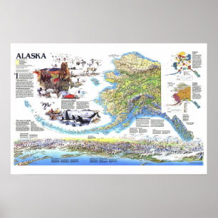 " USA: 1994 ALASKA karta med djur ... Poster
