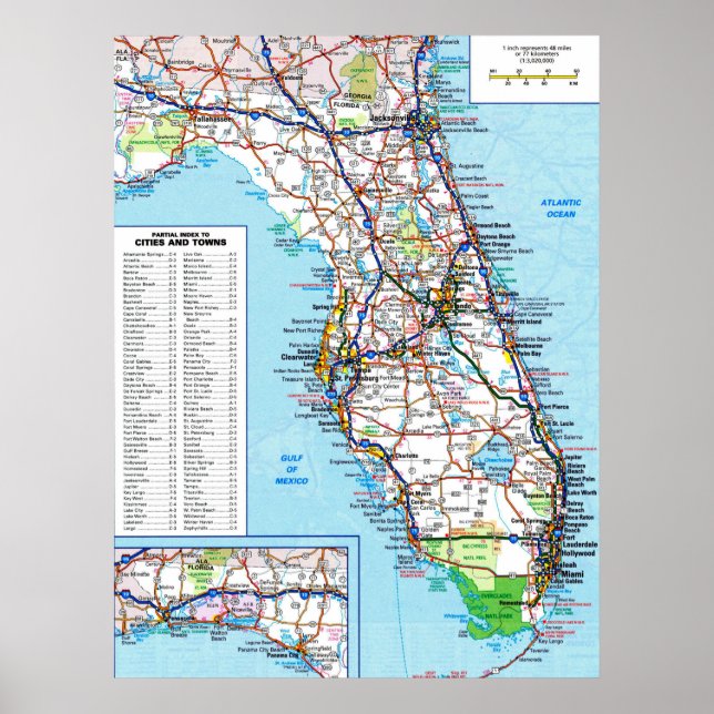 " USA: 2015/heute Florida - Detaillierte Landkarte Poster (Framsidan)