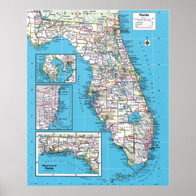 " USA: 2015/heute Florida - Detaillierte Landkarte Poster (Framsidan)