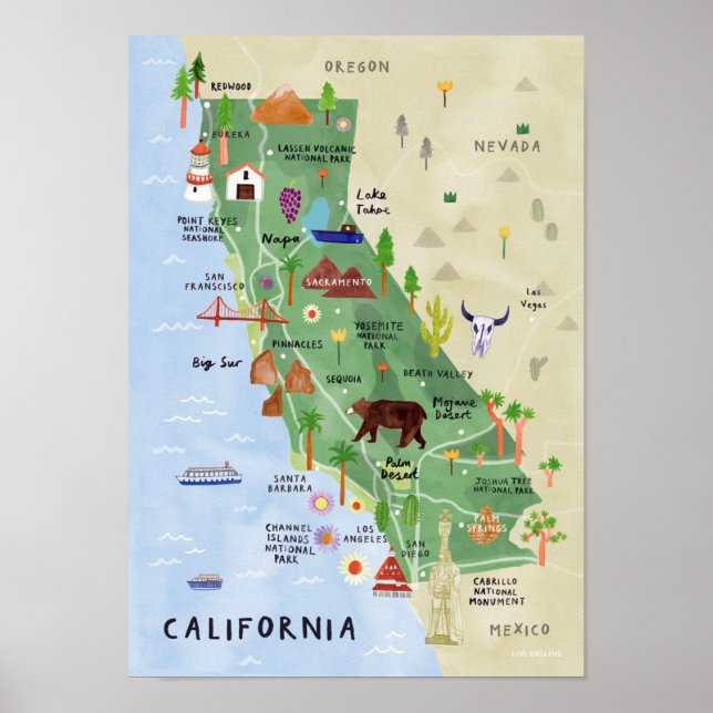 " USA: 2021/heute Kalifor nien - Nationalpark Kart Poster (Framsidan)