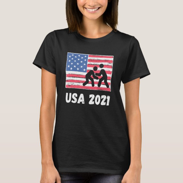 USA 2021 Wrestling Retro American Tokyo 2021 Summe T Shirt (Framsida)