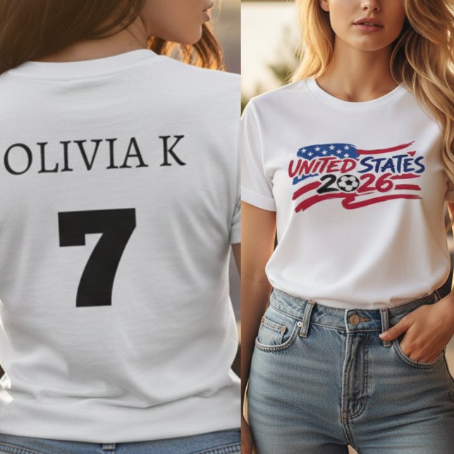 USA 2026 Fotboll Personlig Namn Nummer T Shirt (United States 2026 Soccer Personalized Name Number T-Shirt)