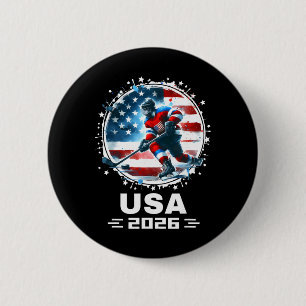 Usa 2026 Hockey Amerikansk Flagga Kvinnor Män Barn Knapp