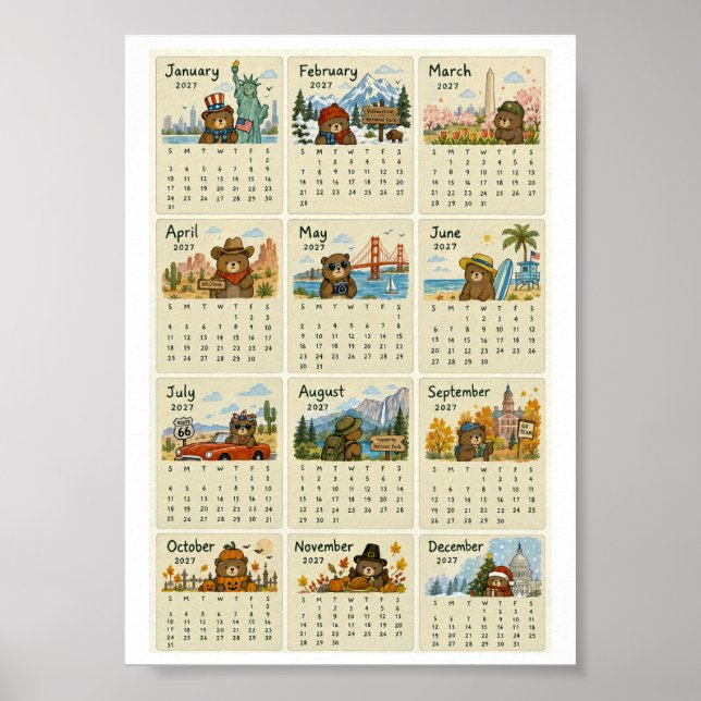 USA 2027 kalender Poster (Framsidan)