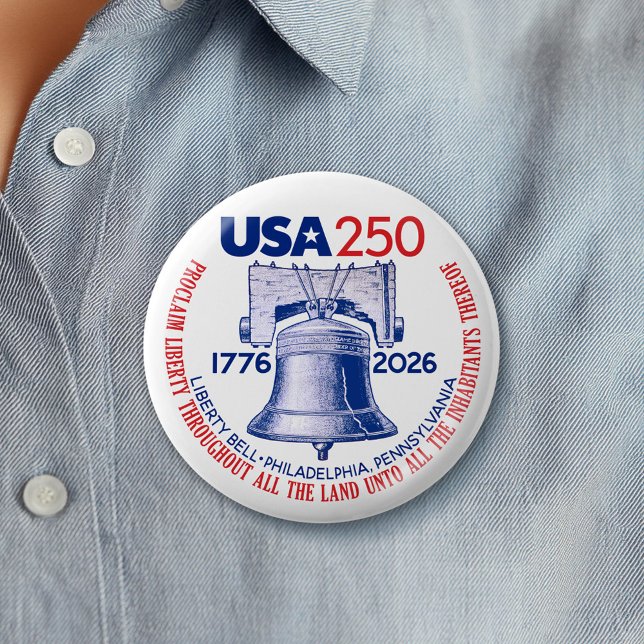 USA 250 - 1776-2026 - Frihetsklockan Röd Vit Blå Knapp (Celebrate America's 250th Birthday with a Collectible Button for the 2026 Festivities)