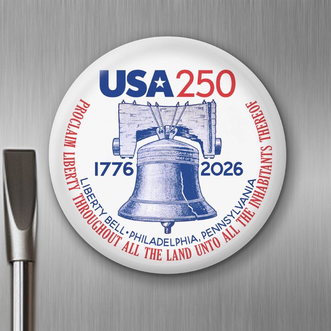 USA 250-1776-2026 - Liberty Bell Rött vitt blått Magnet (USA 250 - Celebrate America - American Revolution 250 Magnet)